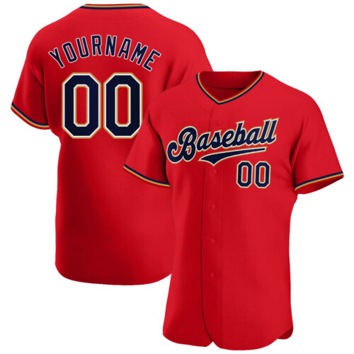 red_0105 Custom Red Navy-Old Gold Authentic Baseball Jersey