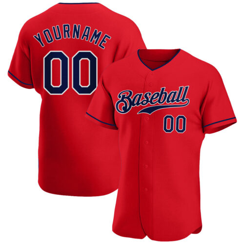 red_0107 Custom Red Navy-White Authentic Baseball Jersey