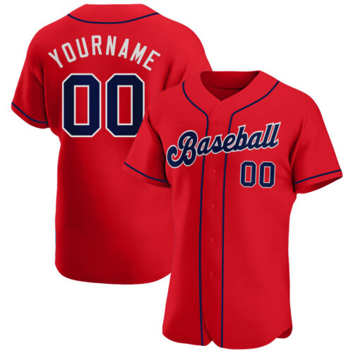red_0108 Custom Red Navy-White Authentic Baseball Jersey