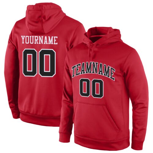 red_0129 Custom Stitched Red Black-White Sports Pullover Sweatshirt Hoodie