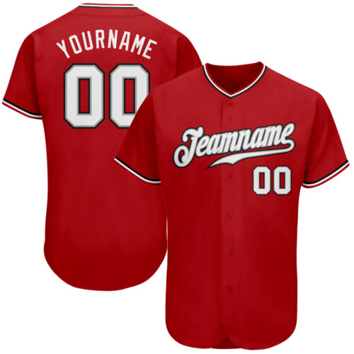 red_0135 Custom Red White-Black Authentic Baseball Jersey
