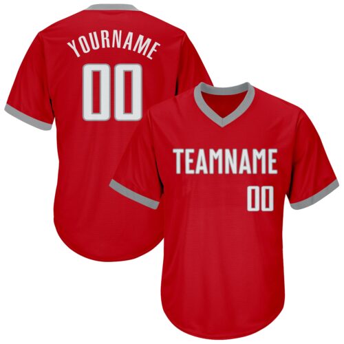 red_0152 Custom Red White-Gray Authentic Throwback Rib-Knit Baseball Jersey Shirt