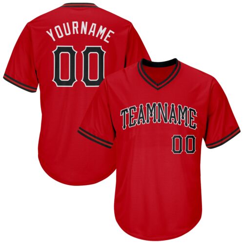 red_0161 Custom Red Black-White Authentic Throwback Rib-Knit Baseball Jersey Shirt