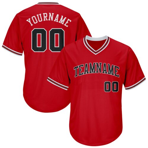 red_0162 Custom Red Black-White Authentic Throwback Rib-Knit Baseball Jersey Shirt
