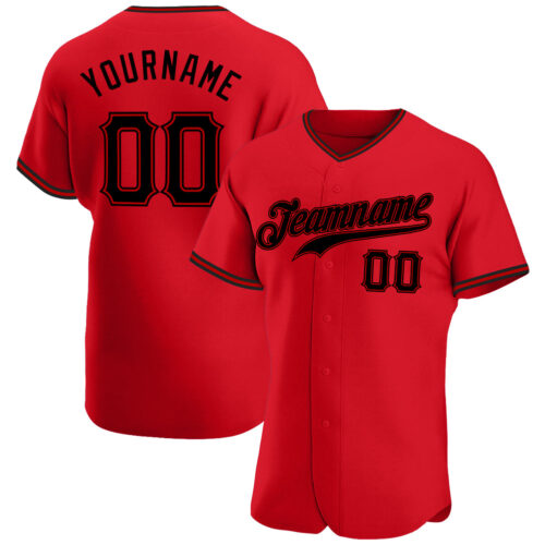 red_0164 Custom Red Black Authentic Baseball Jersey