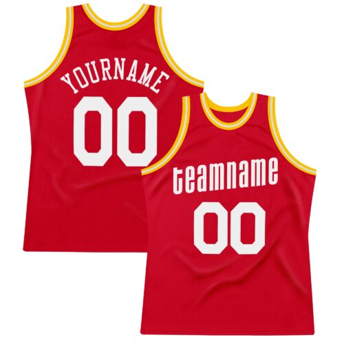 red_0181 Custom Red White-Gold Authentic Throwback Basketball Jersey