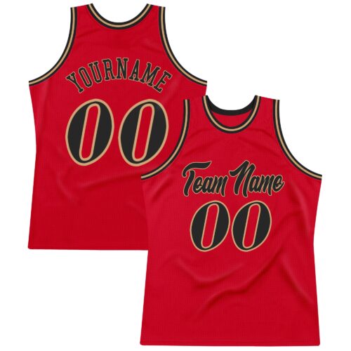 red_0183 Custom Red Black-Old Gold Authentic Throwback Basketball Jersey