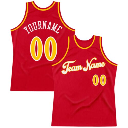 red_0192 Custom Red Gold-White Authentic Throwback Basketball Jersey