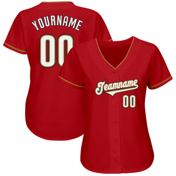 Custom Red White-Old Gold Authentic Baseball Jersey