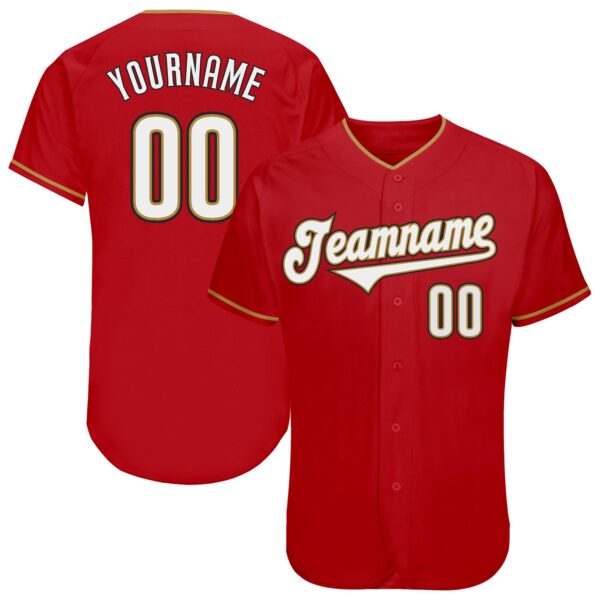 Custom Red White-Old Gold Authentic Baseball Jersey