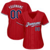 Custom Red White Pinstripe Navy-White Authentic Baseball Jersey