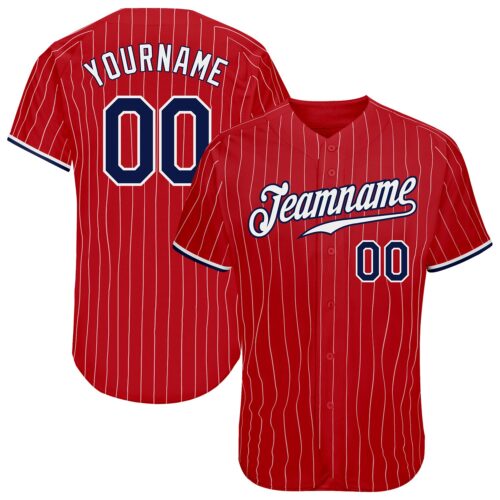 red_0241 Custom Red White Pinstripe Navy-White Authentic Baseball Jersey