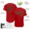 Custom Red Black Pinstripe Black-Old Gold Authentic Baseball Jersey