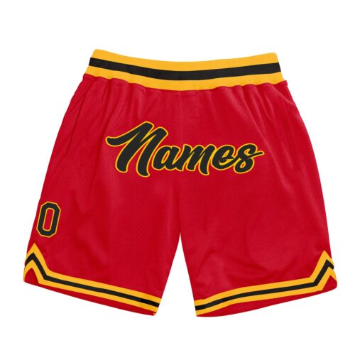 red_0254 Custom Red Black-Gold Authentic Throwback Basketball Shorts