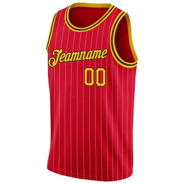 Custom Red Gold Pinstripe Gold-Black Authentic Basketball Jersey