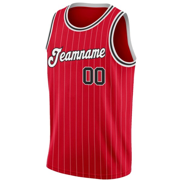 Custom Red White Pinstripe Black-White Authentic Basketball Jersey