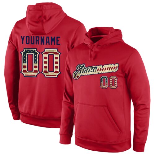 red_0265 Custom Stitched Red Vintage USA Flag-Cream Sports Pullover Sweatshirt Hoodie