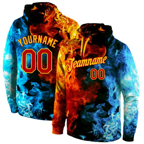 red_0318 Custom Stitched Red Red-Gold 3D Pattern Design Flame Sports Pullover Sweatshirt Hoodie
