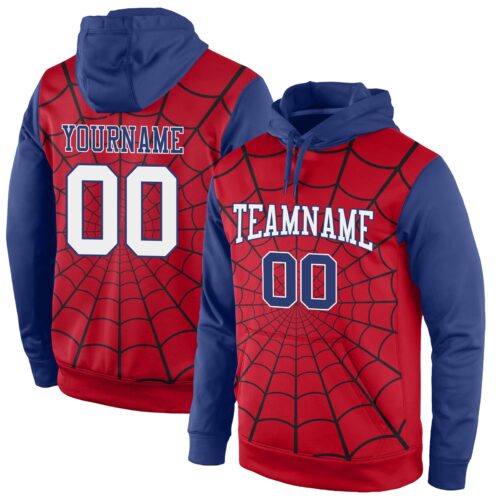 red_0344 Custom Stitched Red White-Royal 3D Pattern Design Spider Sports Pullover Sweatshirt Hoodie
