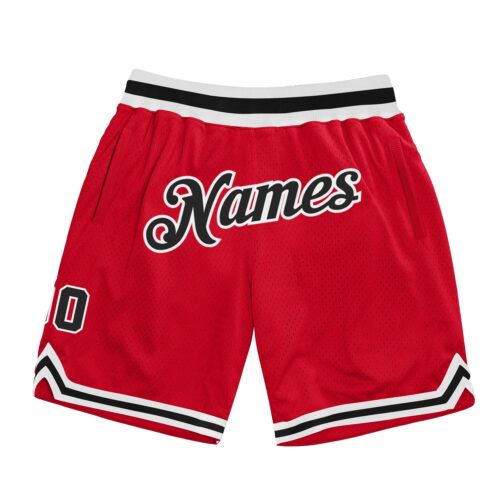 red_0354 Custom Red Black-White Authentic Throwback Basketball Shorts
