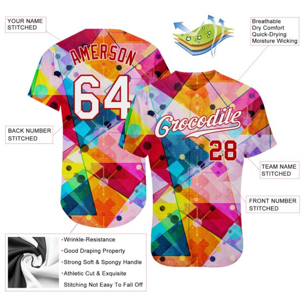 Custom Red White-Red 3D Pattern Design Geometric Graffiti Authentic Baseball Jersey