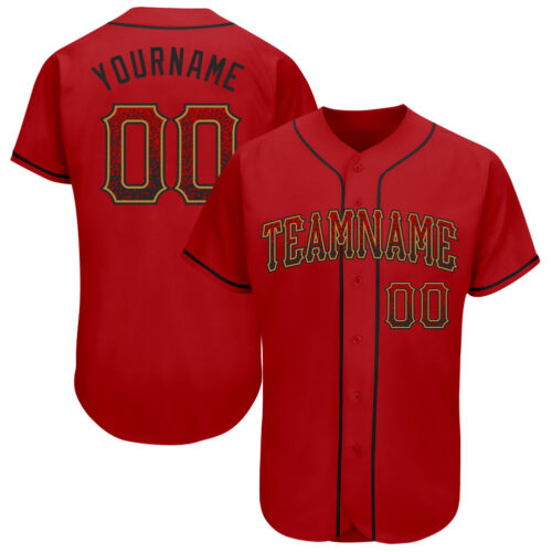 red_0382 Custom Red Black-Old Gold Authentic Drift Fashion Baseball Jersey
