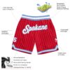 Custom Red White Pinstripe White-Light Blue Authentic Basketball Shorts