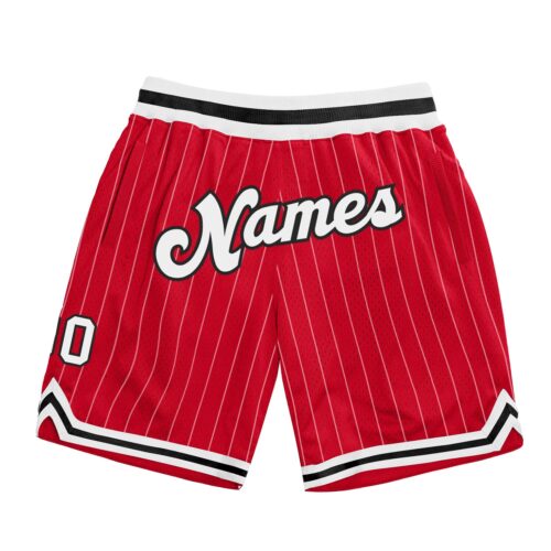 red_0395 Custom Red White Pinstripe White-Black Authentic Basketball Shorts