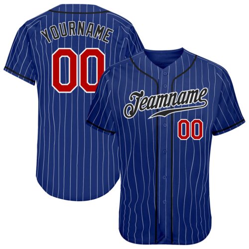 royal_0144 Custom Royal White Pinstripe Red-Black Authentic Baseball Jersey