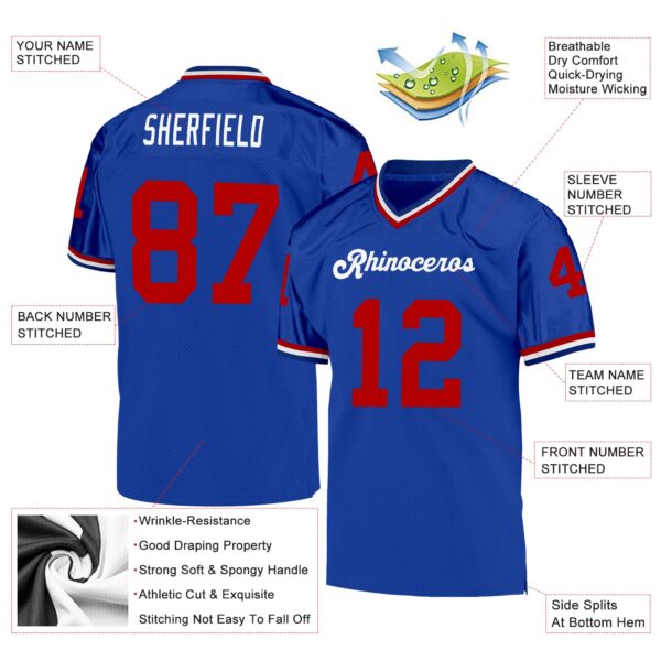 Custom Royal Red-White Mesh Authentic Throwback Football Jersey