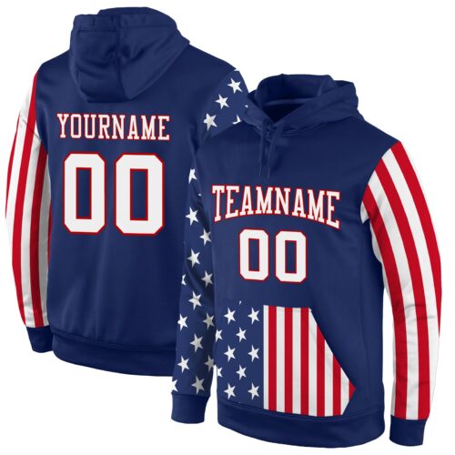 royal_0222 Custom Stitched Royal White-Red 3D American Flag Fashion Sports Pullover Sweatshirt Hoodie