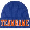 Custom Royal Orange-White Stitched Cuffed Knit Hat