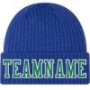 Custom Royal Kelly Green-White Stitched Cuffed Knit Hat
