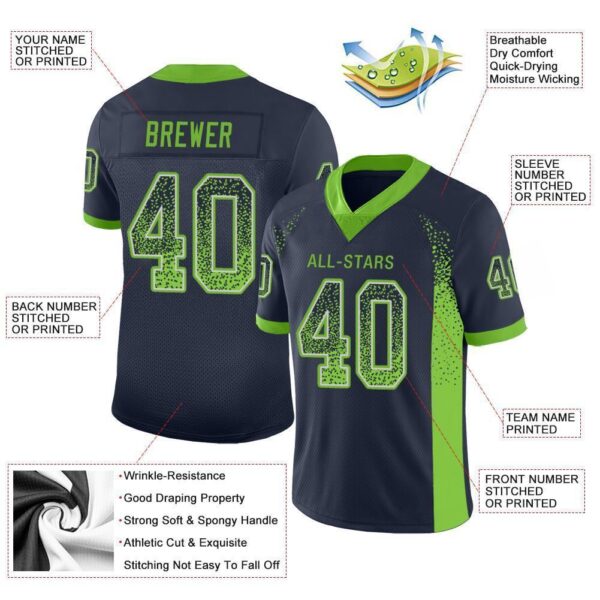 Custom Navy Neon Green-Gray Drift Fashion Football Jersey