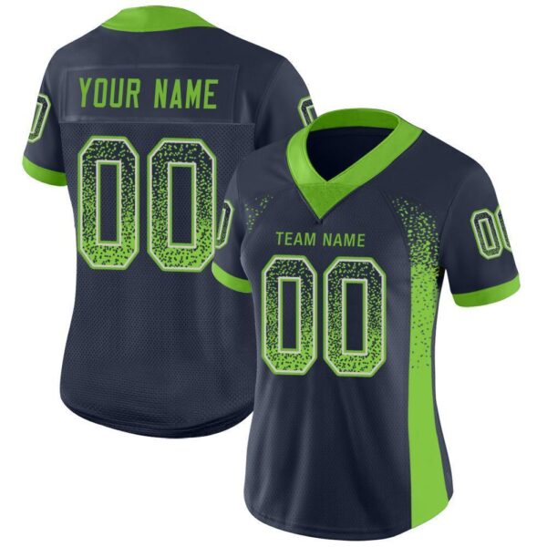 Custom Navy Neon Green-Gray Drift Fashion Football Jersey