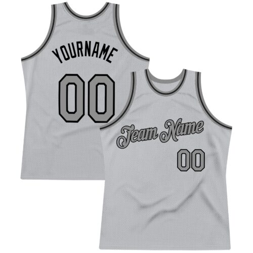 silver_gray_0024 Custom Gray Steel Gray-Black Authentic Throwback Basketball Jersey