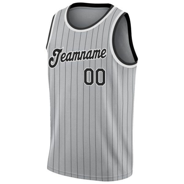 Custom Gray Black Pinstripe Black-White Authentic Basketball Jersey