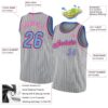 Custom Gray Black Pinstripe Light Blue-Pink Authentic Basketball Jersey