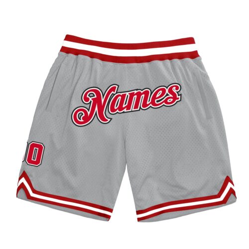 silver_gray_0038 Custom Gray Red-White Authentic Throwback Basketball Shorts