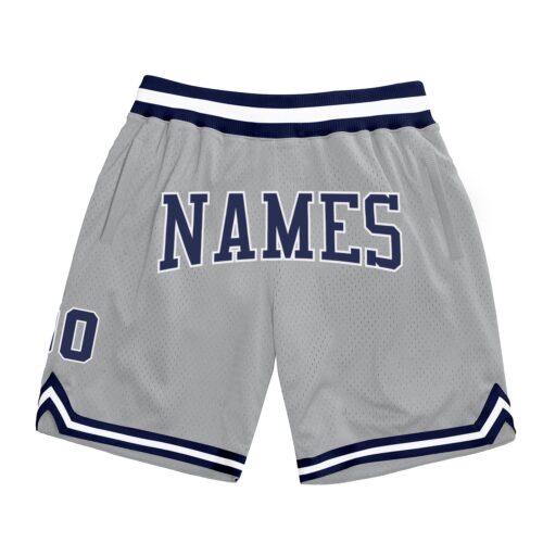 silver_gray_0042 Custom Gray Navy-White Authentic Throwback Basketball Shorts