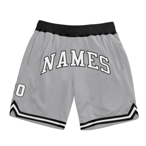 silver_gray_0046 Custom Gray White-Black Authentic Throwback Basketball Shorts