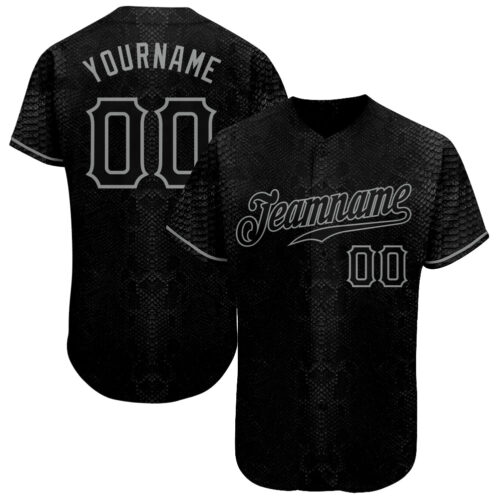 snake_skin_0003 Custom Black Snakeskin Black-Gray 3D Pattern Design Authentic Baseball Jersey