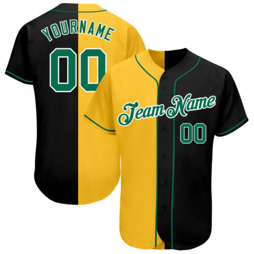 split_0004 Custom Black Kelly Green-Yellow Authentic Split Fashion Baseball Jersey