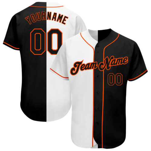 split_0007 Custom White-Black Orange Authentic Split Fashion Baseball Jersey