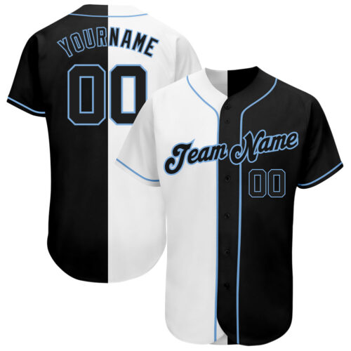 split_0009 Custom White-Black Light Blue Authentic Split Fashion Baseball Jersey