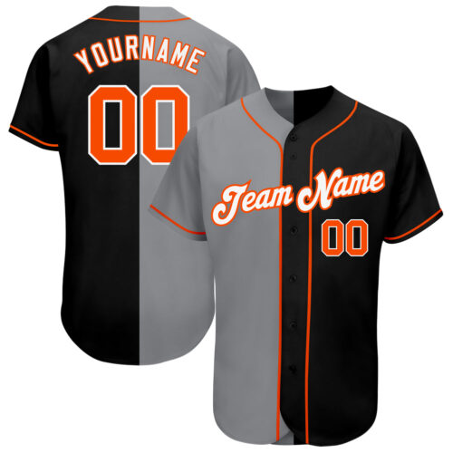 split_0013 Custom Black Orange-Gray Authentic Split Fashion Baseball Jersey