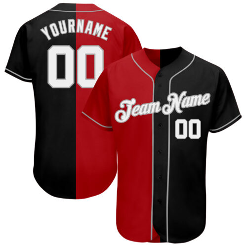 split_0017 Custom Black White-Red Gray Authentic Split Fashion Baseball Jersey