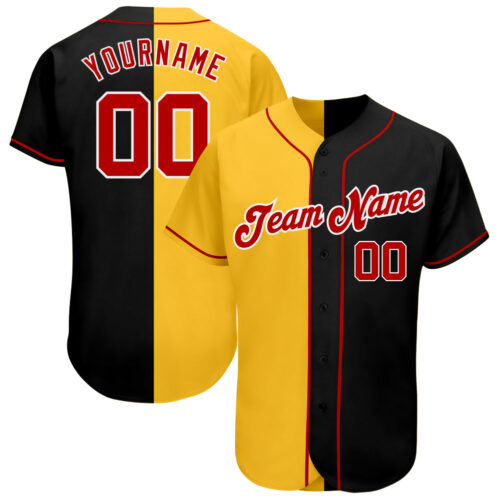 split_0019 Custom Black Red-Yellow Authentic Split Fashion Baseball Jersey