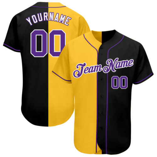 split_0021 Custom Black Purple-Yellow Authentic Split Fashion Baseball Jersey