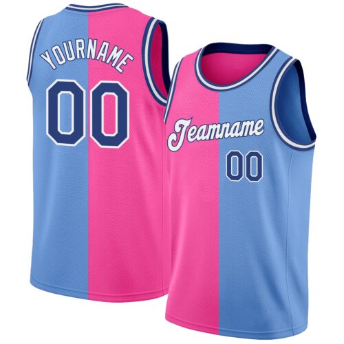 split_0053 Custom Light Blue Royal-Pink Authentic Split Fashion Basketball Jersey